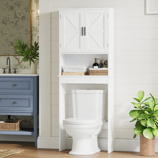 English Elm Over Toilet Bathroom Cabinet Freestanding White Organizer with Adjustable Shelf Open Rack W808P440630