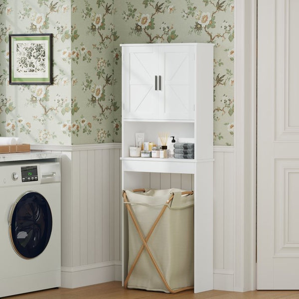 English Elm Over Toilet Bathroom Cabinet Freestanding White Organizer with Adjustable Shelf Open Rack W808P440630