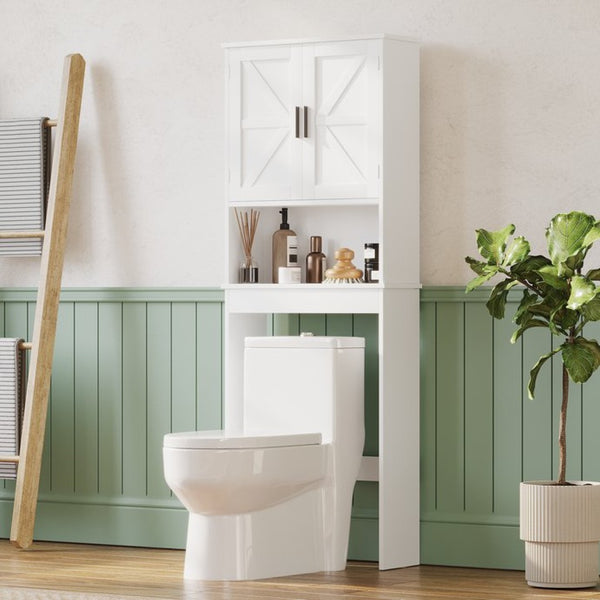 English Elm Over Toilet Bathroom Cabinet Freestanding White Organizer with Adjustable Shelf Open Rack W808P440630