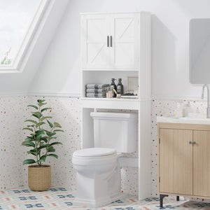 English Elm Over Toilet Bathroom Cabinet Freestanding White Organizer with Adjustable Shelf Open Rack W808P440630