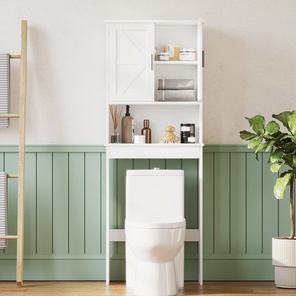 English Elm Over Toilet Bathroom Cabinet Freestanding White Organizer with Adjustable Shelf Open Rack W808P440630