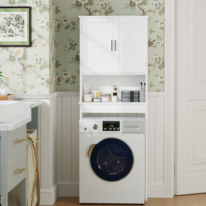 English Elm Over Toilet Bathroom Cabinet Freestanding White Organizer with Adjustable Shelf Open Rack W808P440630