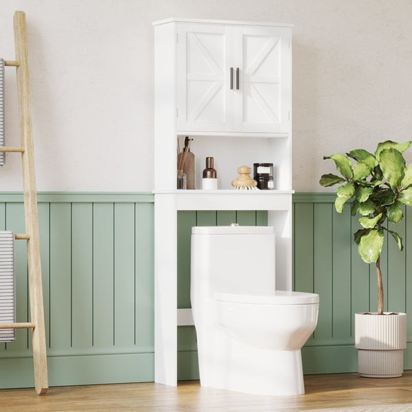 English Elm Over Toilet Bathroom Cabinet Freestanding White Organizer with Adjustable Shelf Open Rack W808P440630