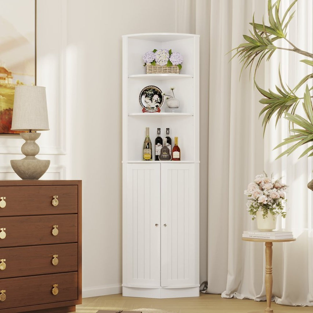 English Elm 67" Corner Storage Cabinet Freestanding Mdf Unit with Open Shelves for Any Room W808P447216