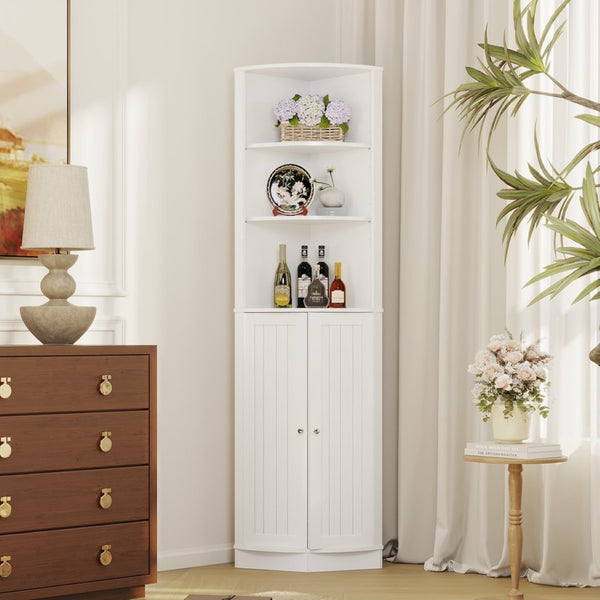 English Elm 67" Corner Storage Cabinet Freestanding Mdf Unit with Open Shelves for Any Room W808P447216
