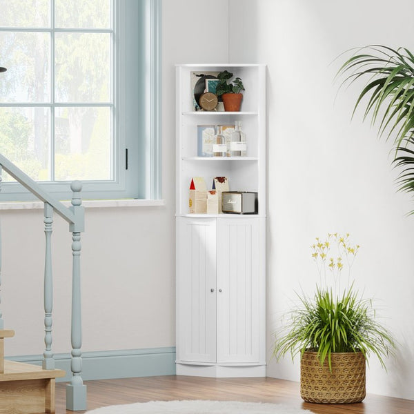 English Elm 67" Corner Storage Cabinet Freestanding Mdf Unit with Open Shelves for Any Room W808P447216