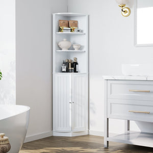 English Elm 67" Corner Storage Cabinet Freestanding Mdf Unit with Open Shelves for Any Room W808P447216
