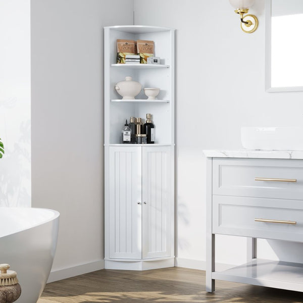 English Elm 67" Corner Storage Cabinet Freestanding Mdf Unit with Open Shelves for Any Room W808P447216