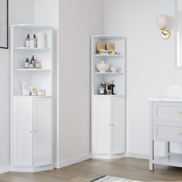 English Elm 67" Corner Storage Cabinet Freestanding Mdf Unit with Open Shelves for Any Room W808P447216