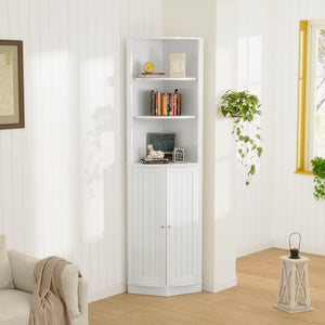 English Elm 67" Corner Storage Cabinet Freestanding Mdf Unit with Open Shelves for Any Room W808P447216