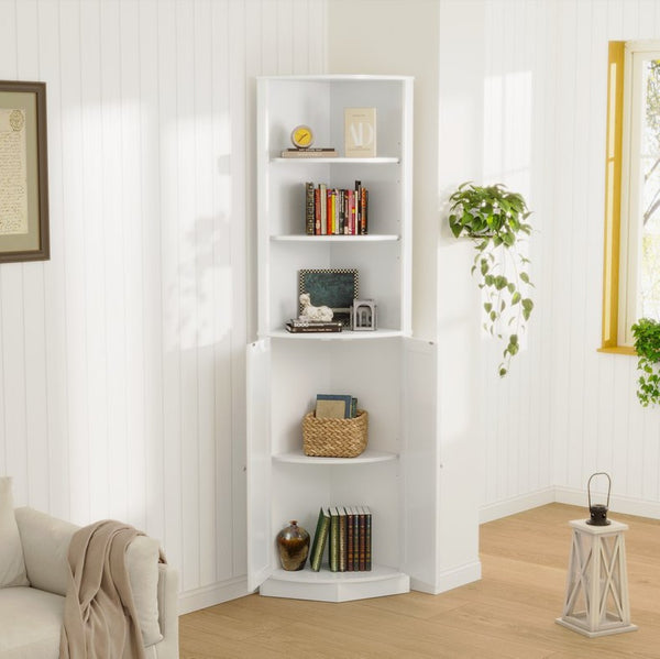 English Elm 67" Corner Storage Cabinet Freestanding Mdf Unit with Open Shelves for Any Room W808P447216