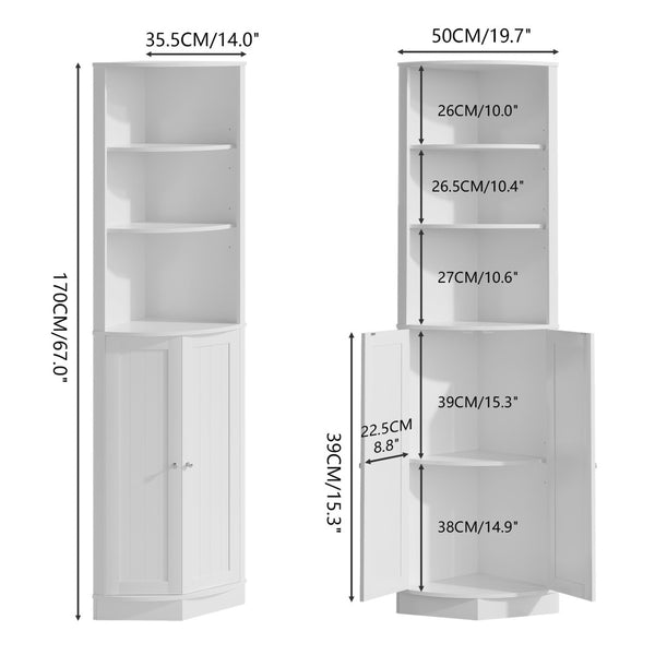 English Elm 67" Corner Storage Cabinet Freestanding Mdf Unit with Open Shelves for Any Room W808P447216