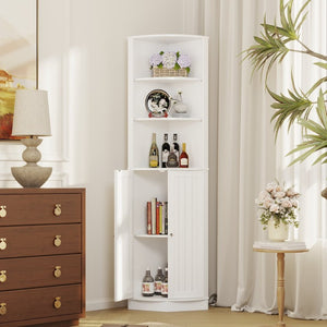 English Elm 67" Corner Storage Cabinet Freestanding Mdf Unit with Open Shelves for Any Room W808P447216
