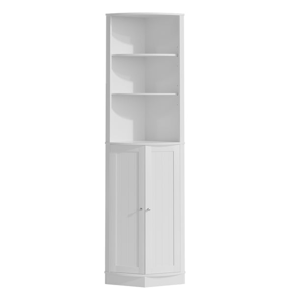 English Elm 67" Corner Storage Cabinet Freestanding Mdf Unit with Open Shelves for Any Room W808P447216
