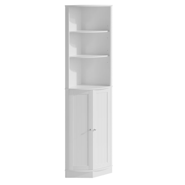 English Elm 67" Corner Storage Cabinet Freestanding Mdf Unit with Open Shelves for Any Room W808P447216