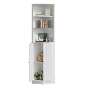 English Elm 67" Corner Storage Cabinet Freestanding Mdf Unit with Open Shelves for Any Room W808P447216