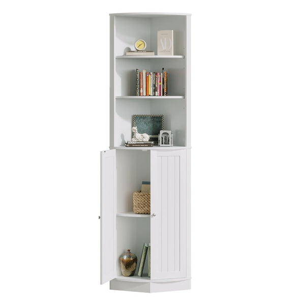 English Elm 67" Corner Storage Cabinet Freestanding Mdf Unit with Open Shelves for Any Room W808P447216