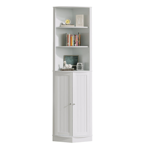 English Elm 67" Corner Storage Cabinet Freestanding Mdf Unit with Open Shelves for Any Room W808P447216