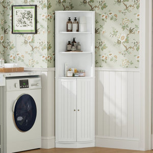 English Elm 67" Corner Storage Cabinet Freestanding Mdf Unit with Open Shelves for Any Room W808P447216