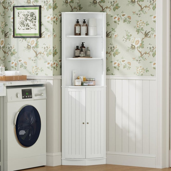 English Elm 67" Corner Storage Cabinet Freestanding Mdf Unit with Open Shelves for Any Room W808P447216