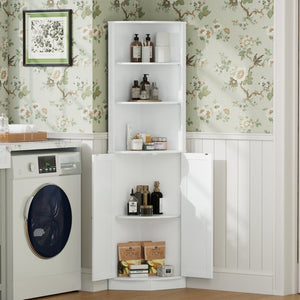 English Elm 67" Corner Storage Cabinet Freestanding Mdf Unit with Open Shelves for Any Room W808P447216
