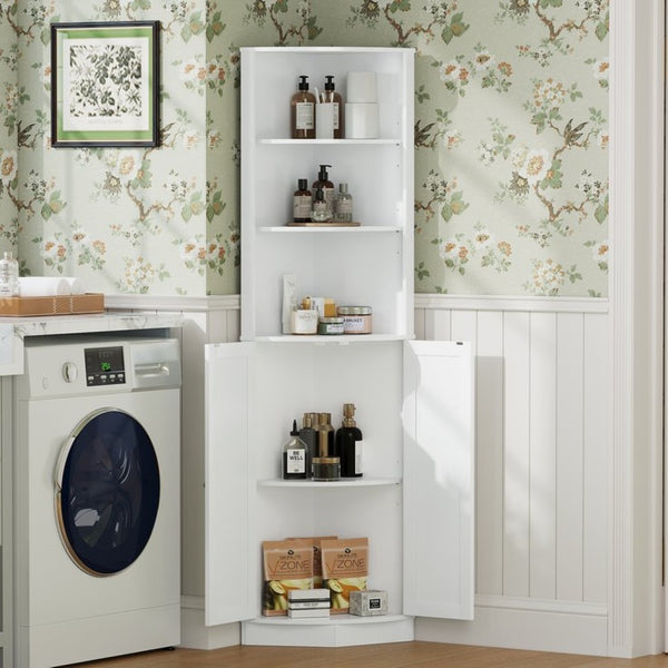 English Elm 67" Corner Storage Cabinet Freestanding Mdf Unit with Open Shelves for Any Room W808P447216