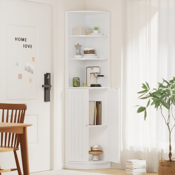 English Elm 67" Corner Storage Cabinet Freestanding Mdf Unit with Open Shelves for Any Room W808P447216