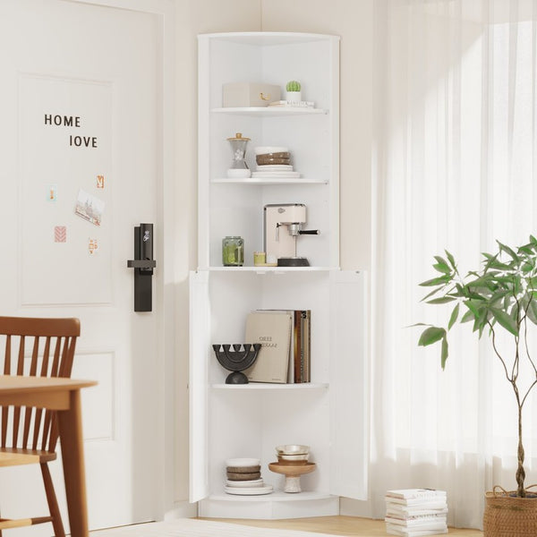 English Elm 67" Corner Storage Cabinet Freestanding Mdf Unit with Open Shelves for Any Room W808P447216