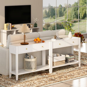 English Elm 29.53" Matte Finish Slim Wood Console Table with Drawers Open Shelf Entryway Hallway White W808P475144