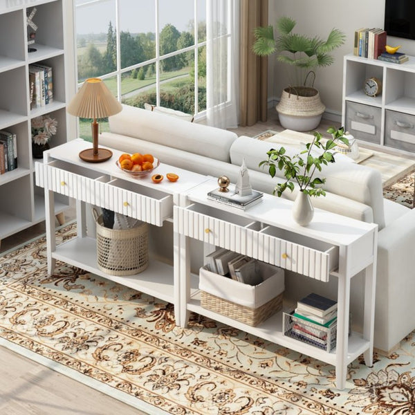 English Elm 29.53" Matte Finish Slim Wood Console Table with Drawers Open Shelf Entryway Hallway White W808P475144