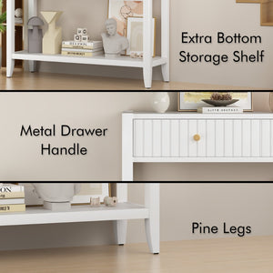 English Elm 29.53" Matte Finish Slim Wood Console Table with Drawers Open Shelf Entryway Hallway White W808P475144