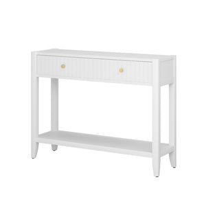 English Elm 29.53" Matte Finish Slim Wood Console Table with Drawers Open Shelf Entryway Hallway White W808P475144
