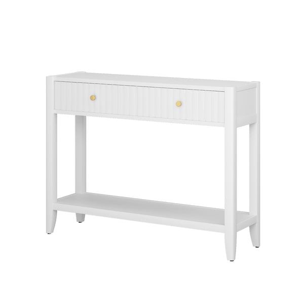 English Elm 29.53" Matte Finish Slim Wood Console Table with Drawers Open Shelf Entryway Hallway White W808P475144