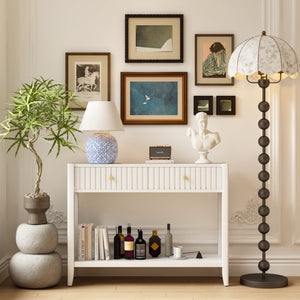 English Elm 29.53" Matte Finish Slim Wood Console Table with Drawers Open Shelf Entryway Hallway White W808P475144