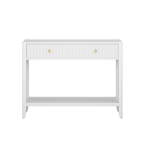English Elm 29.53" Matte Finish Slim Wood Console Table with Drawers Open Shelf Entryway Hallway White W808P475144
