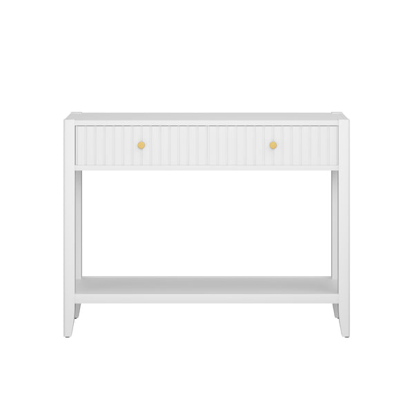 English Elm 29.53" Matte Finish Slim Wood Console Table with Drawers Open Shelf Entryway Hallway White W808P475144