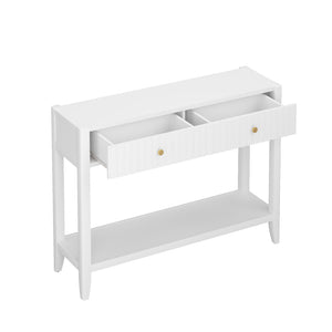 English Elm 29.53" Matte Finish Slim Wood Console Table with Drawers Open Shelf Entryway Hallway White W808P475144