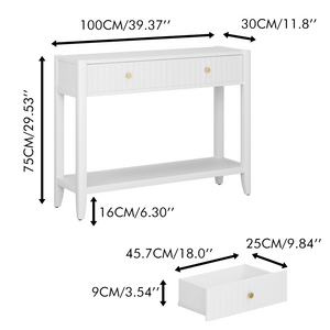English Elm 29.53" Matte Finish Slim Wood Console Table with Drawers Open Shelf Entryway Hallway White W808P475144