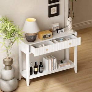 English Elm 29.53" Matte Finish Slim Wood Console Table with Drawers Open Shelf Entryway Hallway White W808P475144