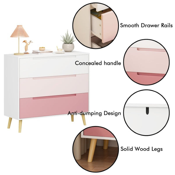 English Elm Dcw26010-P Three Drawer Pink Dresser with Euro Glides for Nursery or Kids Bedroom W808P475146