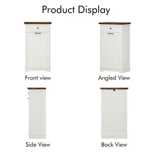 English Elm 13 Gallon Tilt Out Wood Trash Cabinet with Drawer Antique White Kitchen Storage Unit W808P477209