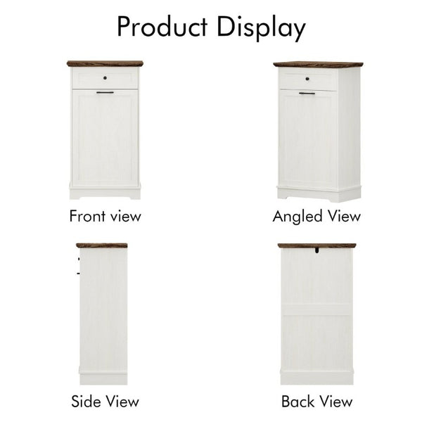 English Elm 13 Gallon Tilt Out Wood Trash Cabinet with Drawer Antique White Kitchen Storage Unit W808P477209