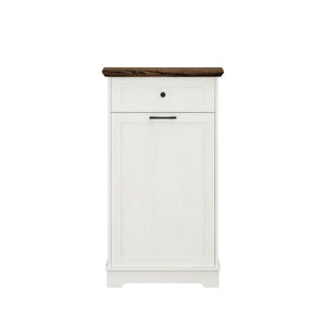 English Elm 13 Gallon Tilt Out Wood Trash Cabinet with Drawer Antique White Kitchen Storage Unit W808P477209
