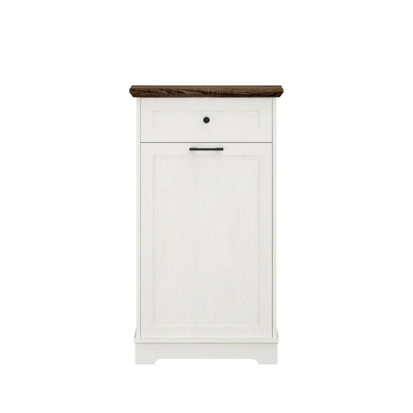 English Elm 13 Gallon Tilt Out Wood Trash Cabinet with Drawer Antique White Kitchen Storage Unit W808P477209