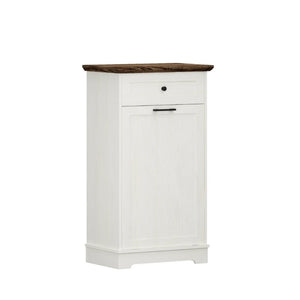 English Elm 13 Gallon Tilt Out Wood Trash Cabinet with Drawer Antique White Kitchen Storage Unit W808P477209