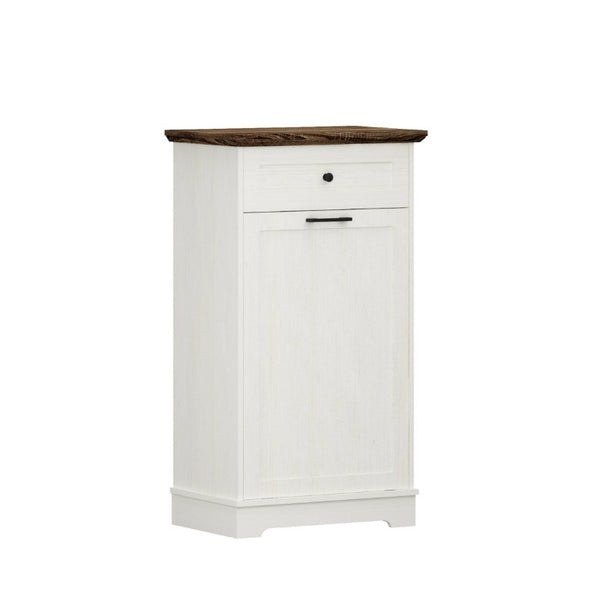English Elm 13 Gallon Tilt Out Wood Trash Cabinet with Drawer Antique White Kitchen Storage Unit W808P477209