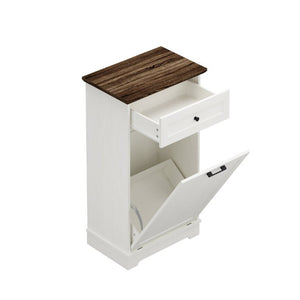 English Elm 13 Gallon Tilt Out Wood Trash Cabinet with Drawer Antique White Kitchen Storage Unit W808P477209
