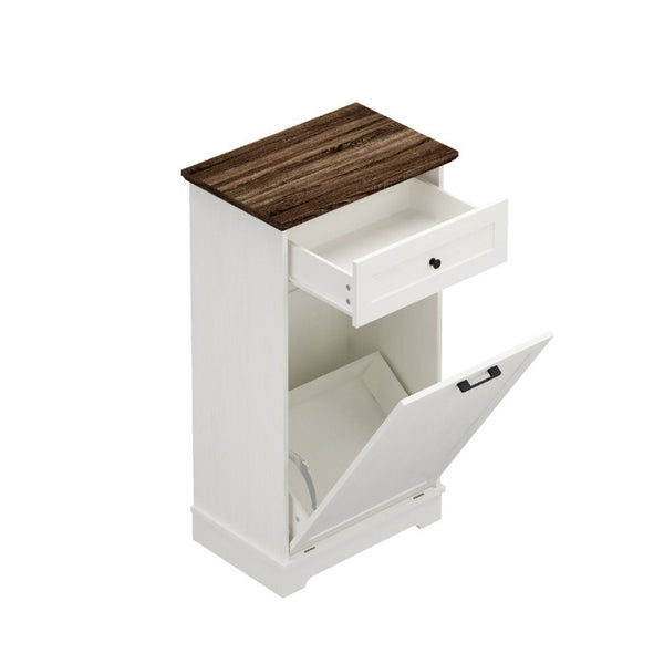 English Elm 13 Gallon Tilt Out Wood Trash Cabinet with Drawer Antique White Kitchen Storage Unit W808P477209