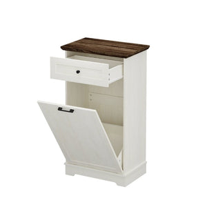 English Elm 13 Gallon Tilt Out Wood Trash Cabinet with Drawer Antique White Kitchen Storage Unit W808P477209
