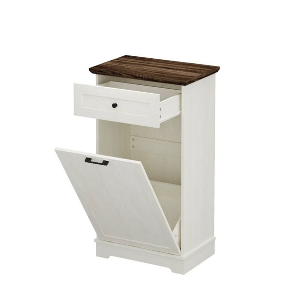 English Elm 13 Gallon Tilt Out Wood Trash Cabinet with Drawer Antique White Kitchen Storage Unit W808P477209